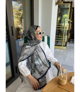 LACİVERT VUAL İPEK ŞAL